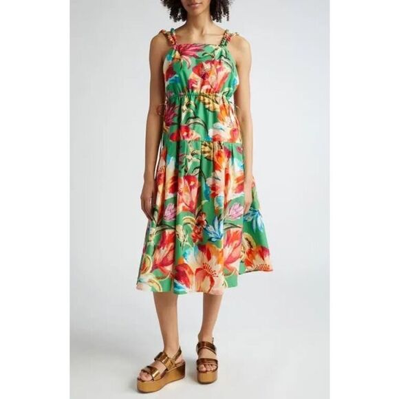 Farm Rio Women's Multicolor Tropicart Floral Sleeveless Midi Dress Large NWT - Picture 2 of 14